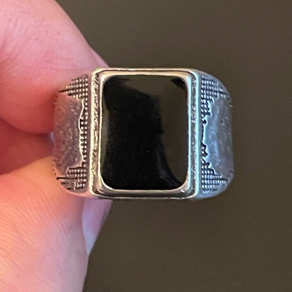 Black obsidian S925 stamped silver ring size 10 - Picture 5 of 8